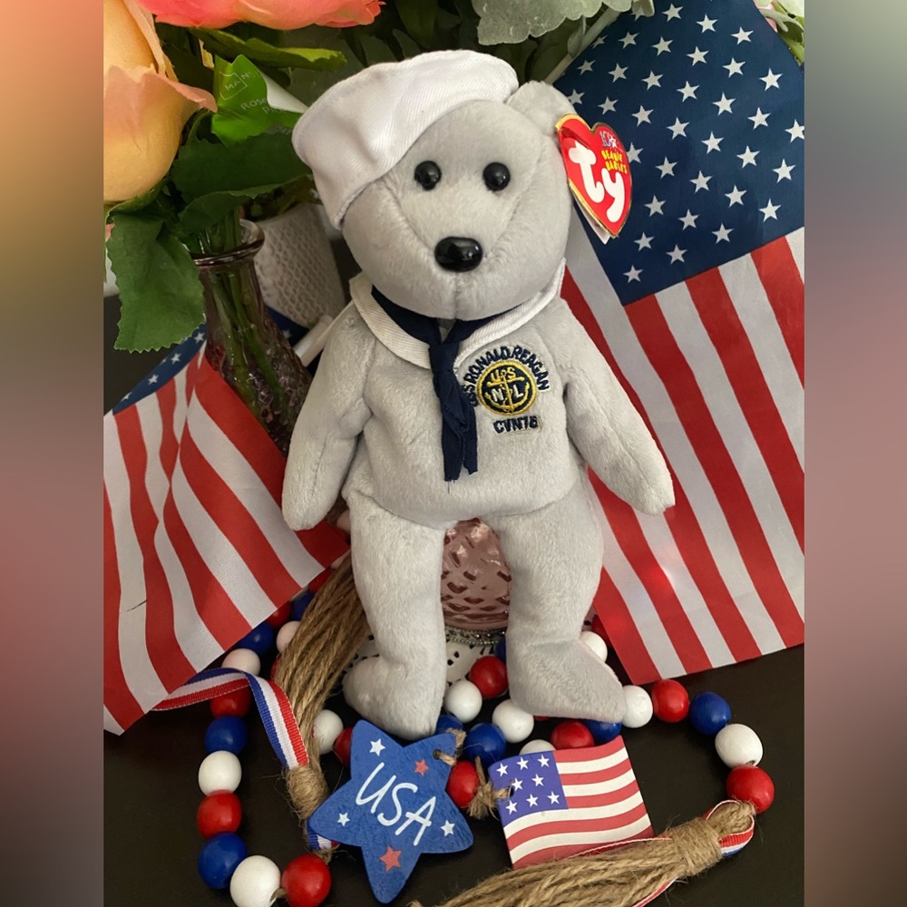 🇺🇸 RETIRED TY BEANIE BABY “RONNIE” USS RONALD REAGAN BEAR. MWMT! RARE!